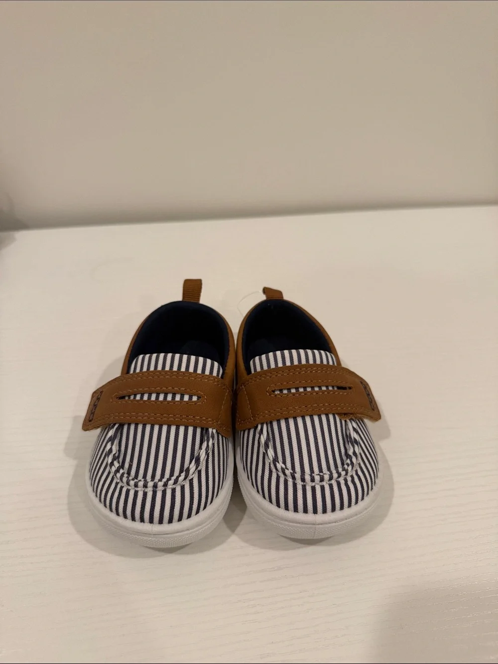 Carter's Navy and White Striped Slip-On Shoes with Brown Strap